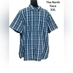 The North Face, Size XXL, Blue Plaid, Short Sleeve Button Down. K36